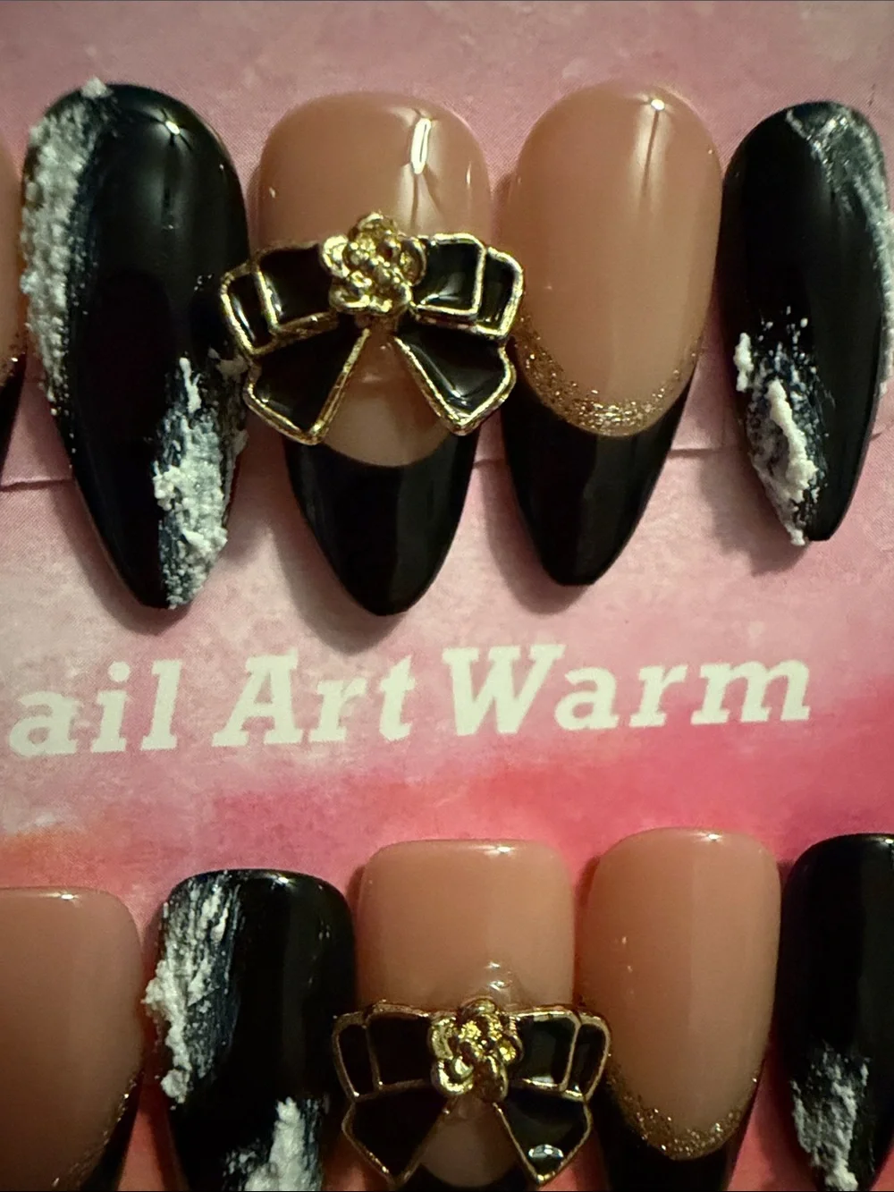 Nude and Black Bow Accent handmade acrylic Press-On Nail Set